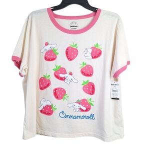 Cinnamonroll Short Sleeve Graphic Ringer Tee Shirt Womens XXL (20) Strawberries